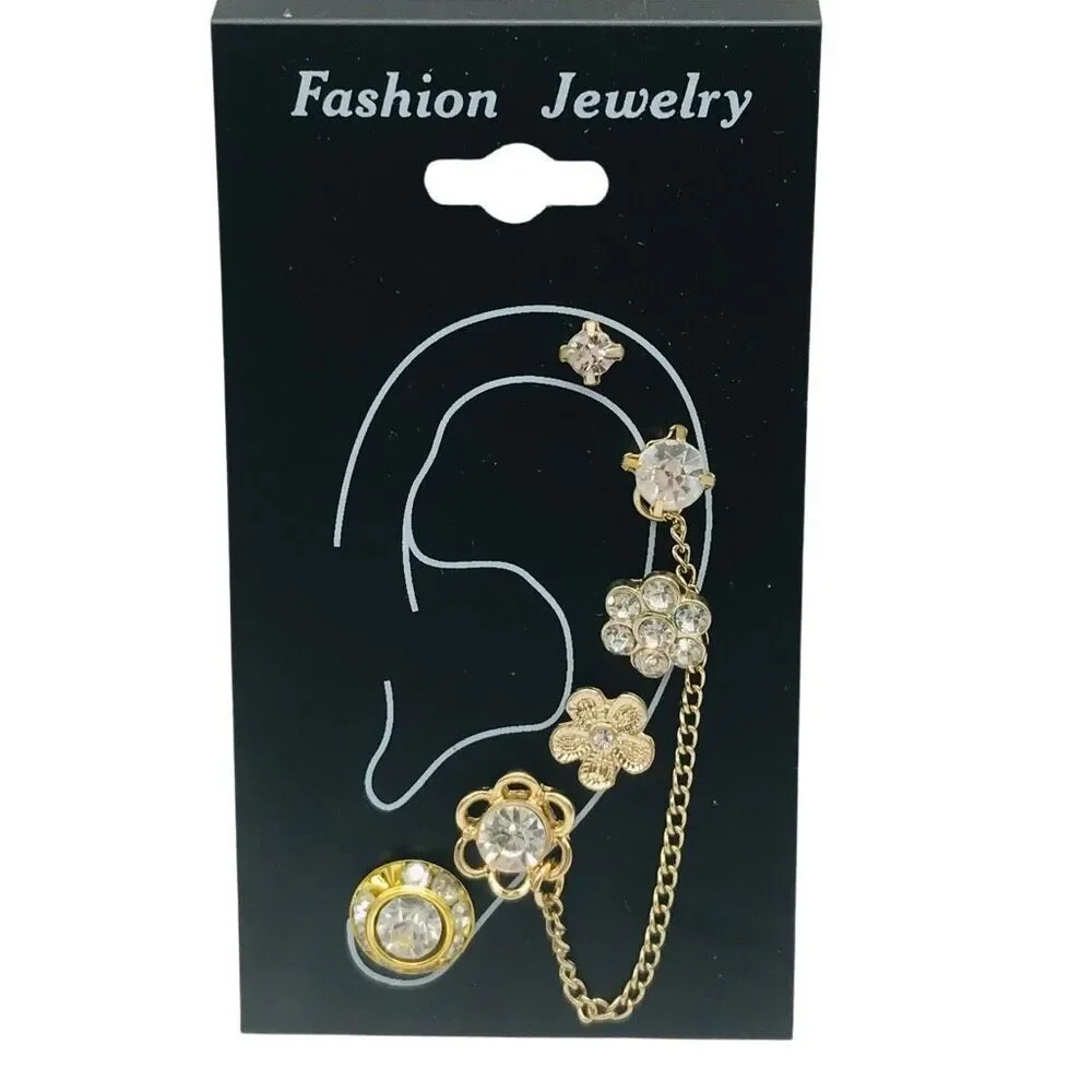 Gold Flower Chain Stud Earrings